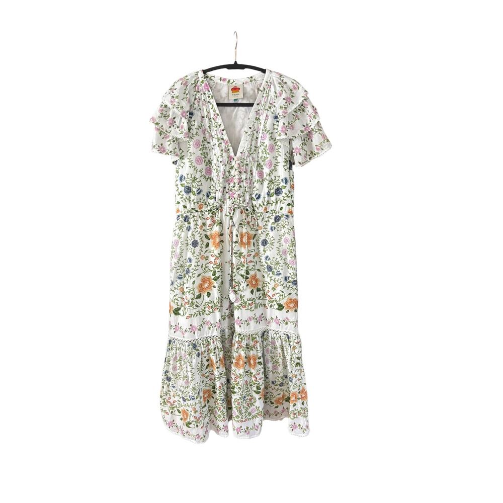 Farm Rio Folk Floral Lace Midi Dress Off White Size Medium - Picture 7 of 16